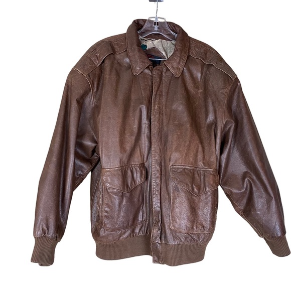 Vintage Other - Vintage General Clothing Company LTD Brown Leather Bomber Jacket Mens Size Large